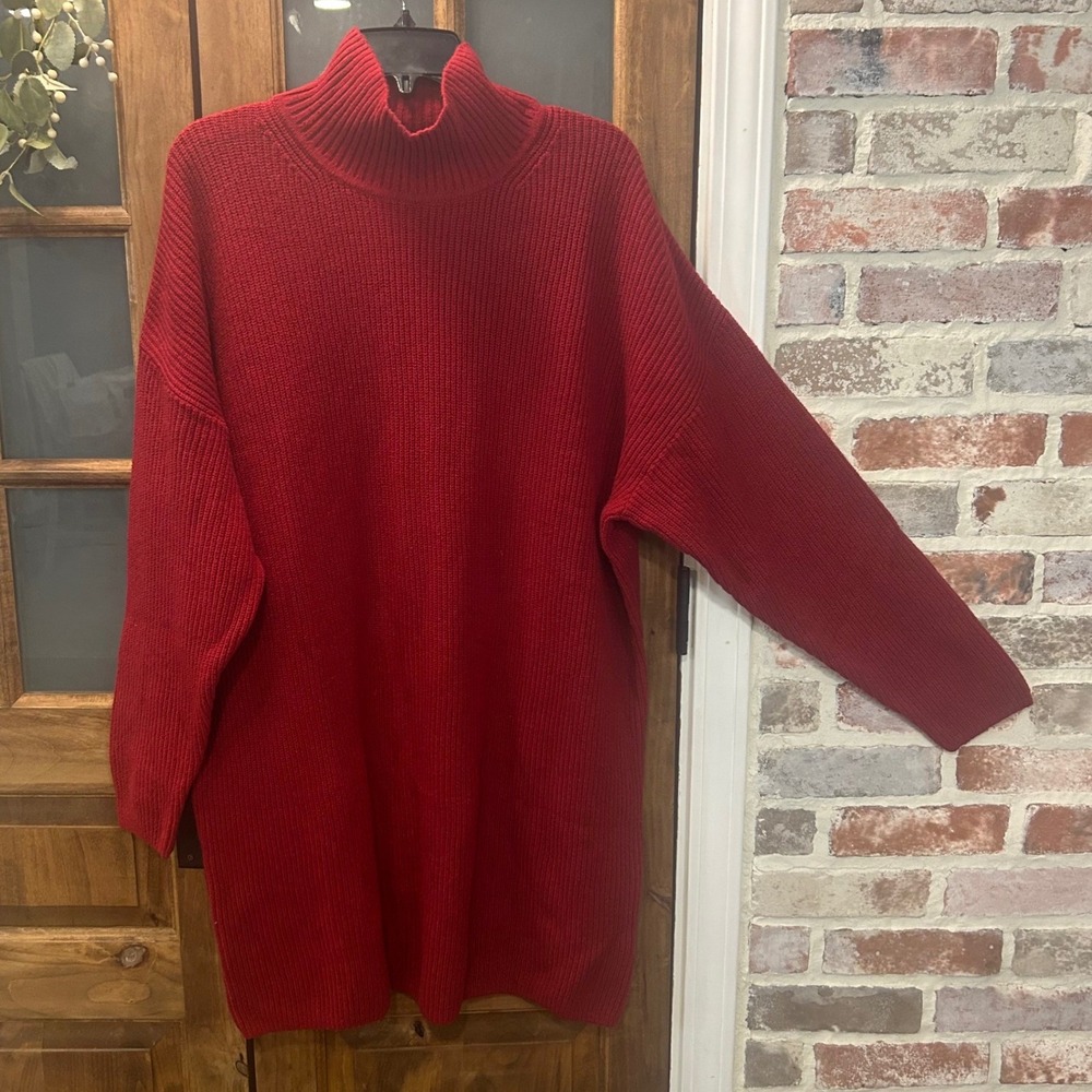 NWT‎ GAP Sweater Dress Large Red Turtleneck Long Sleeve Chunky Knit